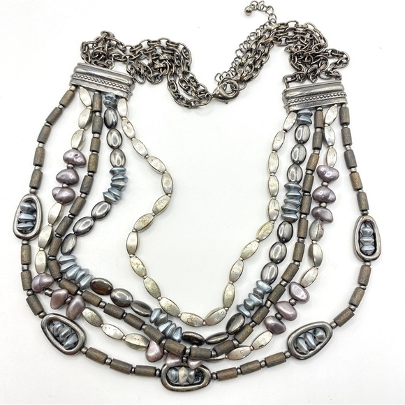 Multi-Strand Gunmetal Chain Boho Style Necklace - Picture 4 of 6